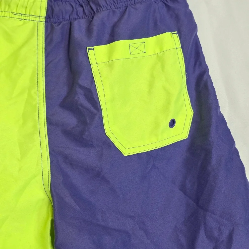 Surf Society Neon Colorblock Swim Trunks Purple Green Y2K Board Shorts Mens M - Picture 7 of 8